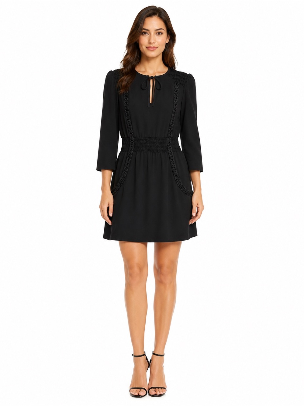 Skaist Taylor Vintage Smocked Tie Neck Braided Long Sleeve Dress